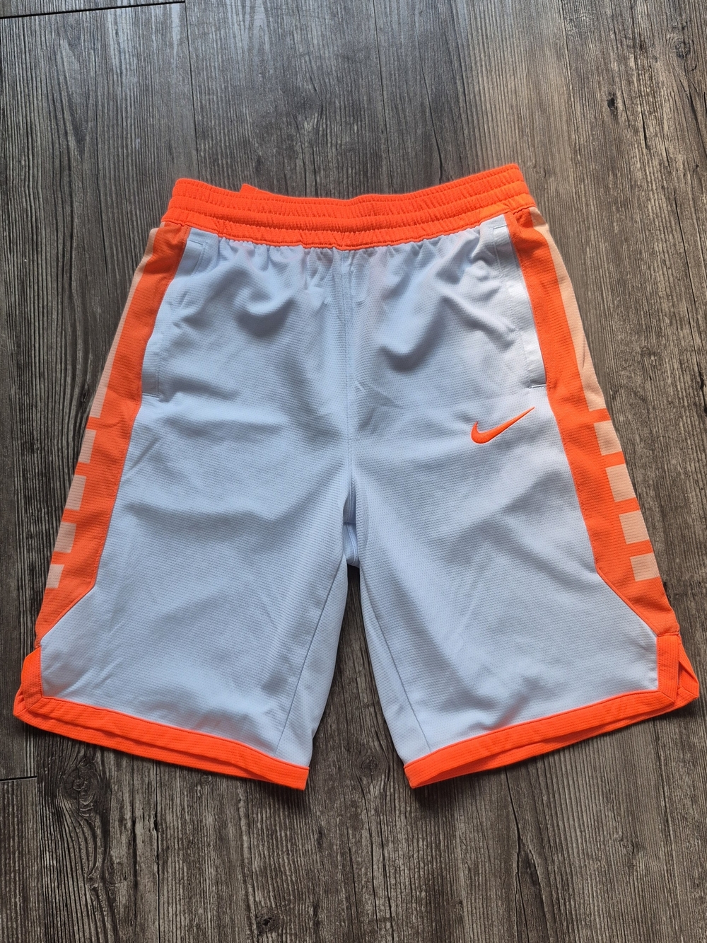Nike Men’s White & Neon Orange Athletic Shorts